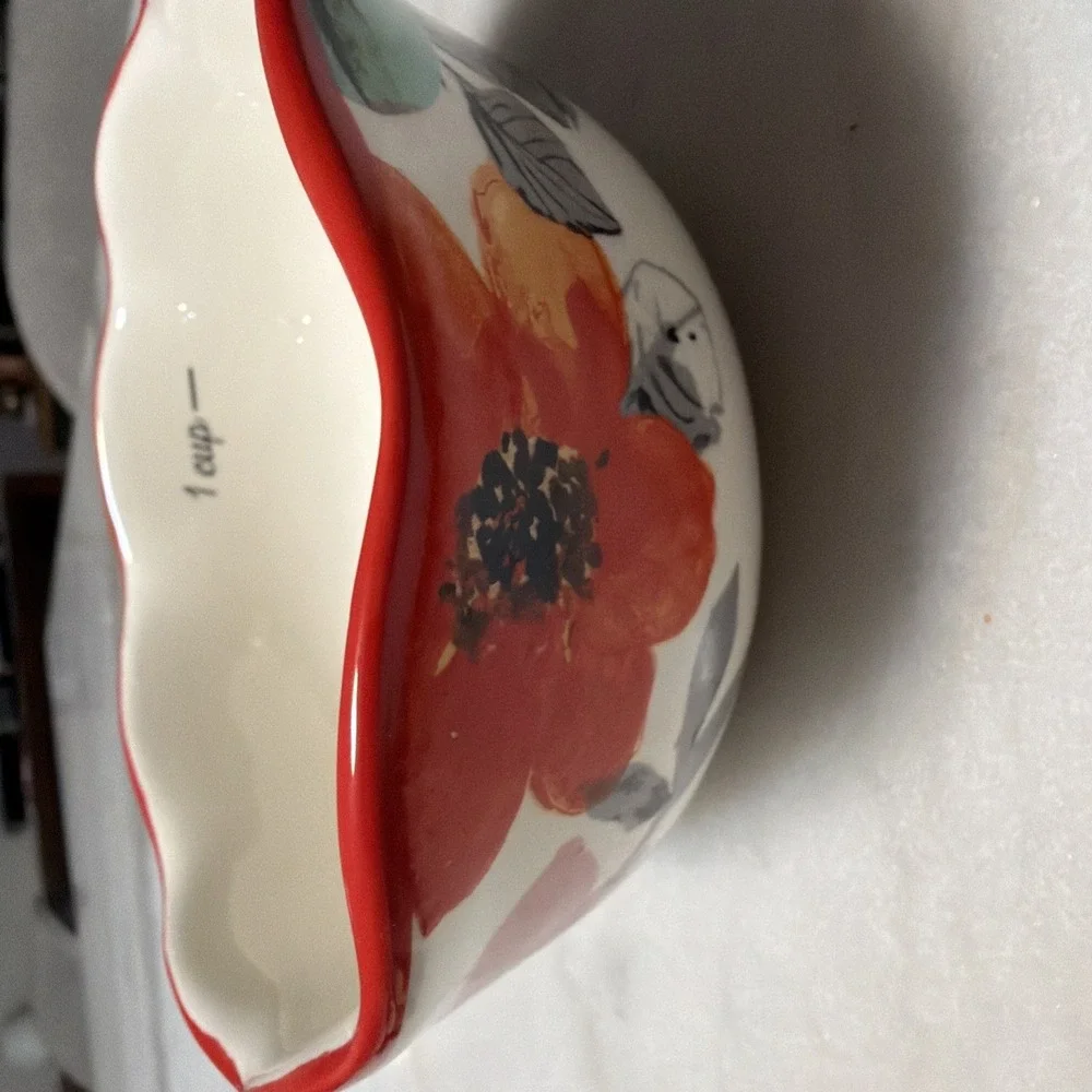 Pioneer Woman Ceramic Floral Country Set of Nesting Measuring Bowls & Spoons